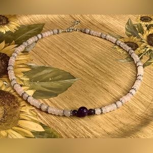 Beaded necklace handmade rose Quartz amethyst necklace empath